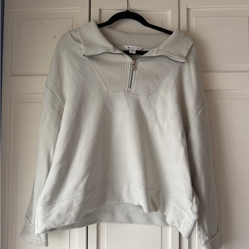 Athleta Light Gray Sweater with Zip Collar